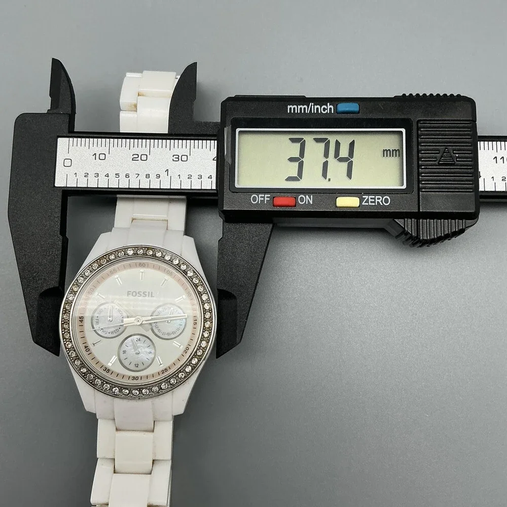 Fossil Stella ES-1967 Womens Watch 37mm White Dial White Resin New Battery 7